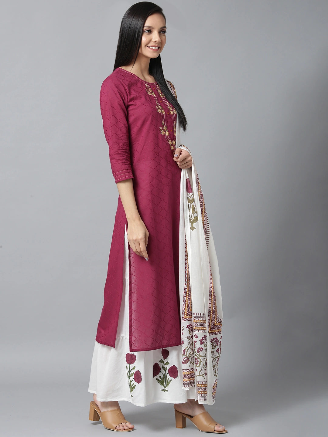 Voilet And White Embroidered Dupatta Set-Yufta Store-7577SETVLS