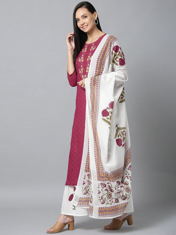 Voilet And White Embroidered Dupatta Set-Yufta Store-7577SETVLS