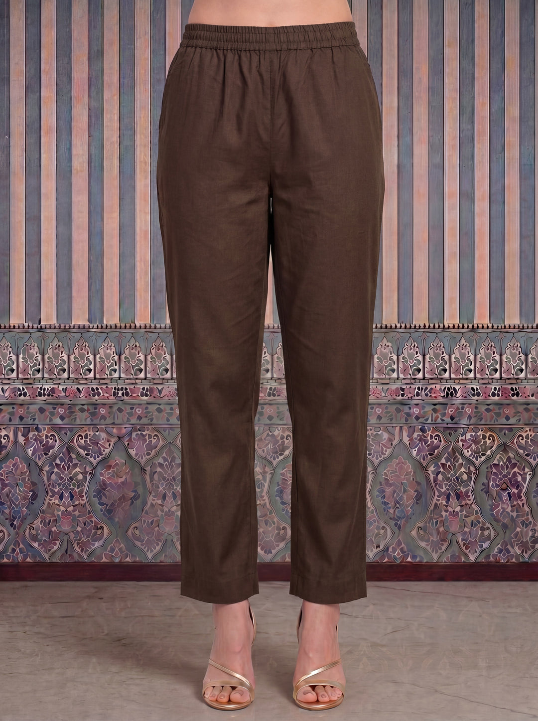 Brown Mul Chanderi Anarkali Kurta Pant Dupatta Set