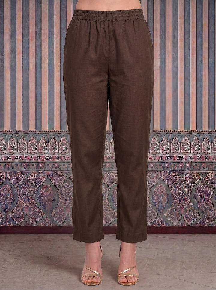 Brown Mul Chanderi Anarkali Kurta Pant Dupatta Set