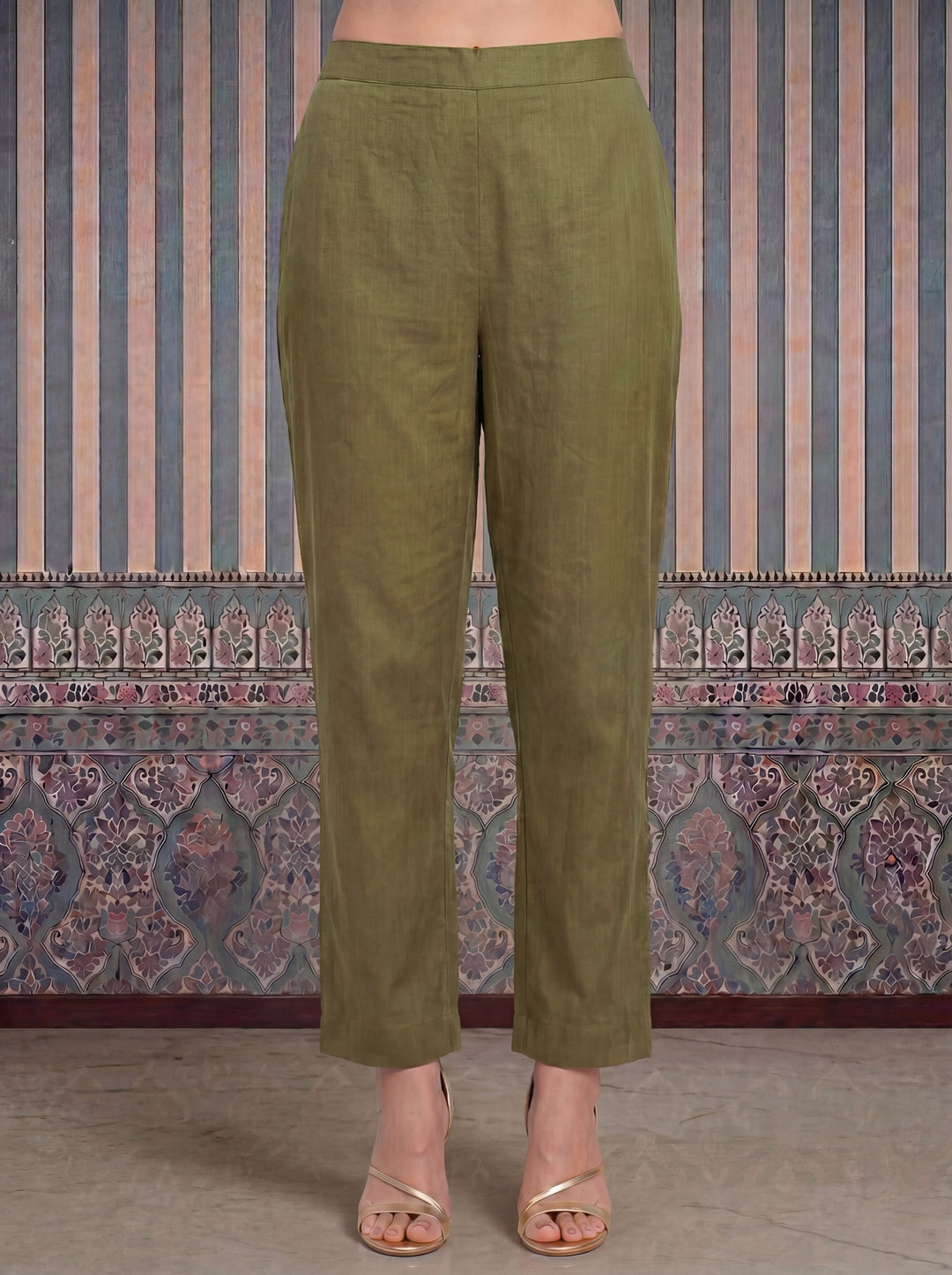 Green Mul Chanderi Anarkali Kurta Pant Dupatta Set