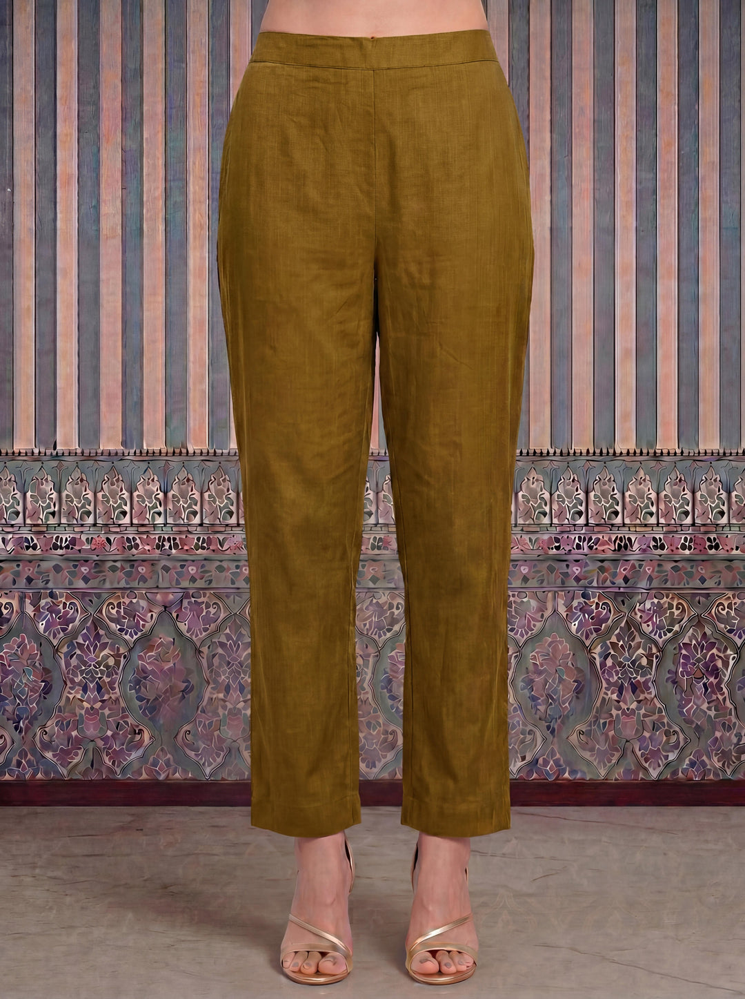 Dusty Mustard Mul Chanderi Anarkali Kurta Pant Dupatta Set