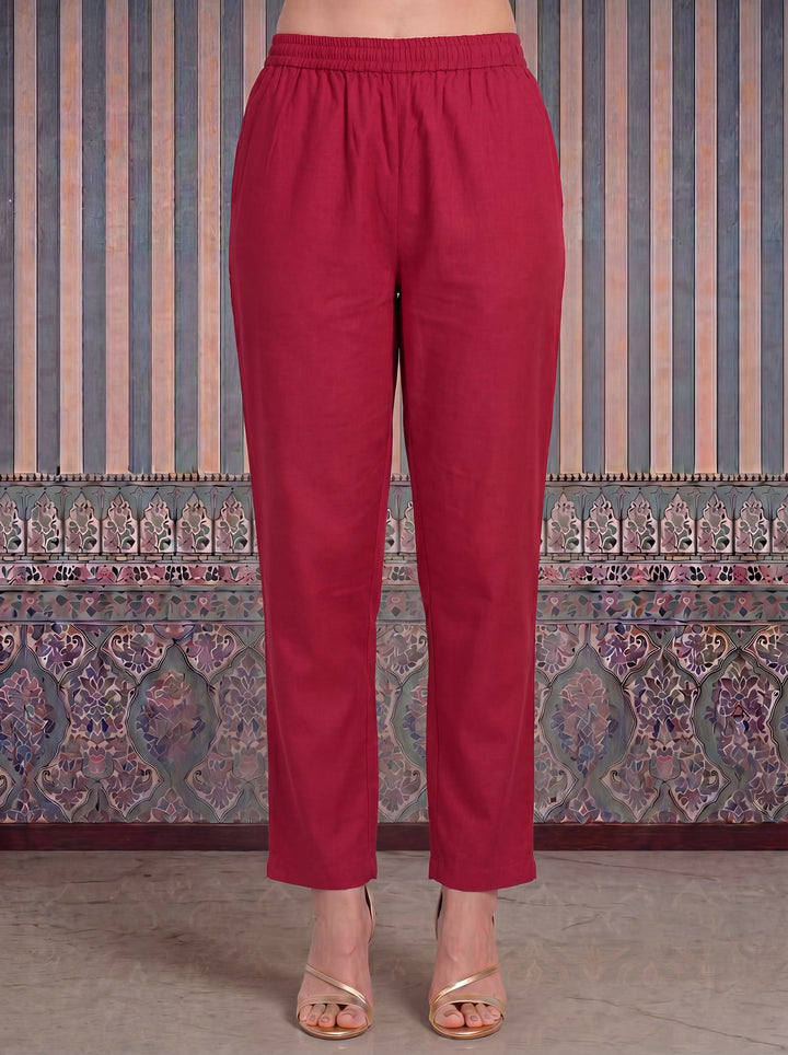 Cheery Red Mul Chanderi Anarkali Kurta Pant Dupatta Set