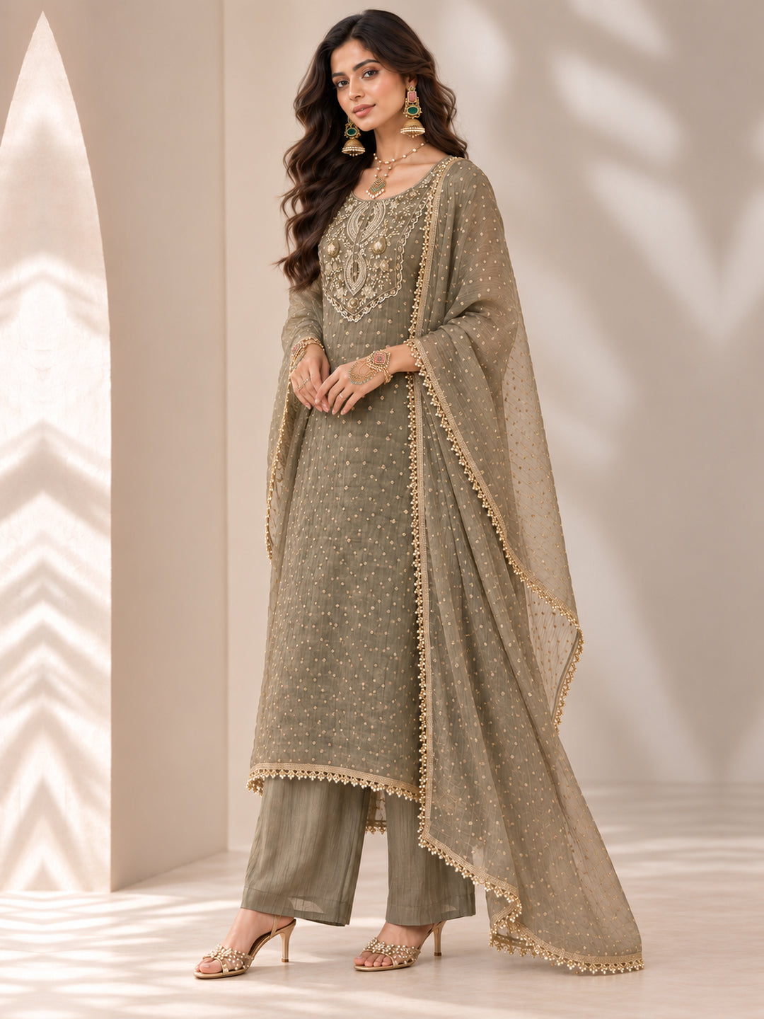 Tissue  Green Kaftan Palazzo Set