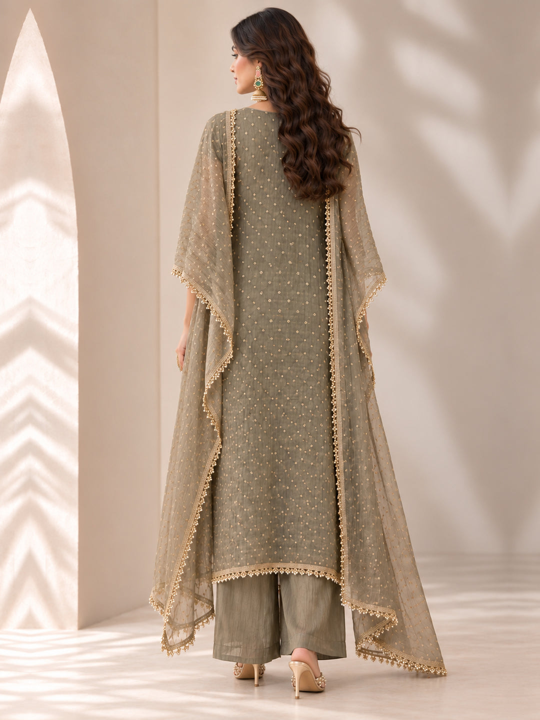 Tissue  Green Kaftan Palazzo Set