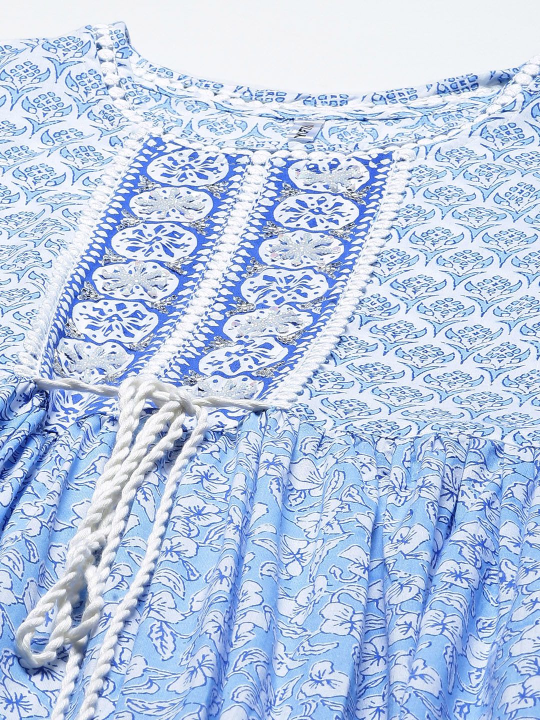White & Blue Ethnic Dress-Yufta Store-3107DRSBLS