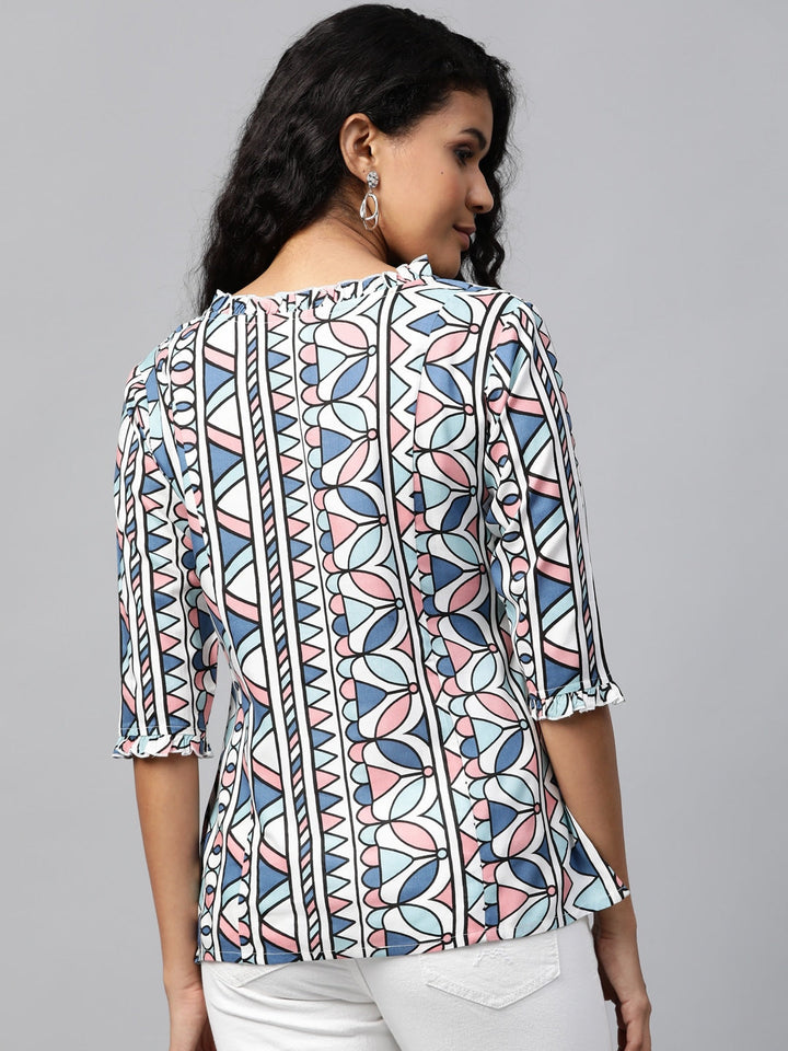 White & Blue Printed Tunic-Yufta Store-7521SETMUXS