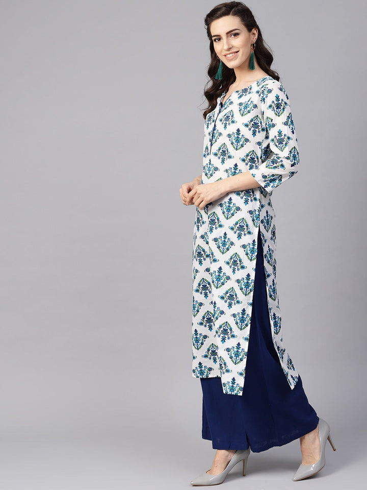 White & Blue Straight Kurta-Yufta Store-YUFEKKU691S