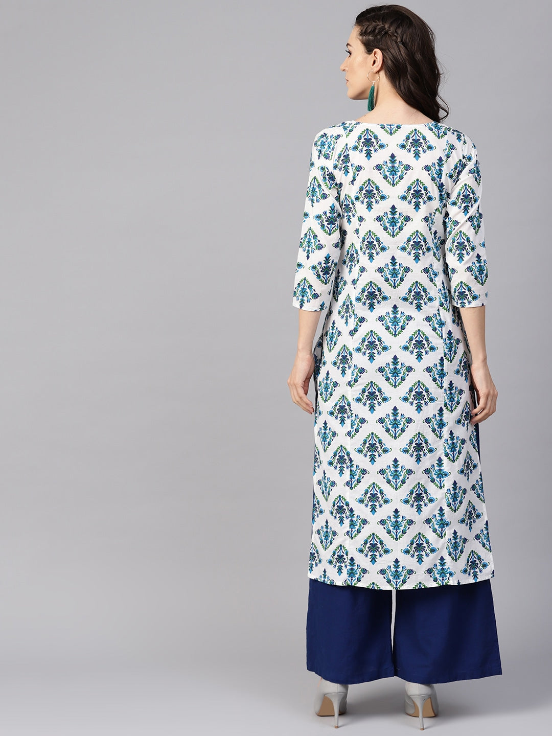 White & Blue Straight Kurta-Yufta Store-YUFEKKU691S