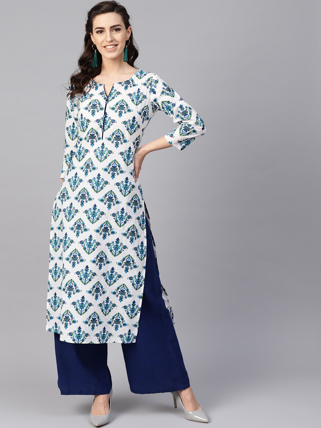 White & Blue Straight Kurta-Yufta Store-YUFEKKU691S