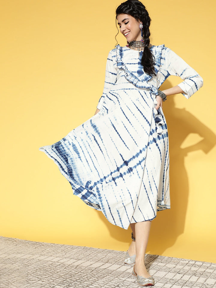 White & Blue Tie-Dyed Dress-Yufta Store-9576DRSWHS