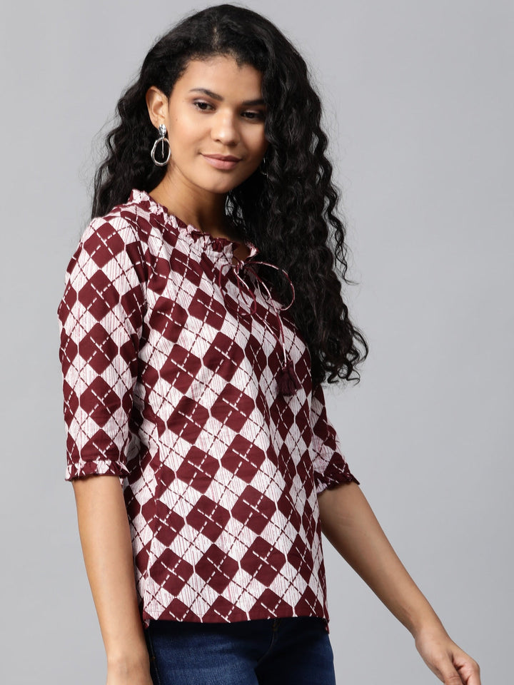 White & Burgundy Printed Tunic-Yufta Store-7520TOPPRXS