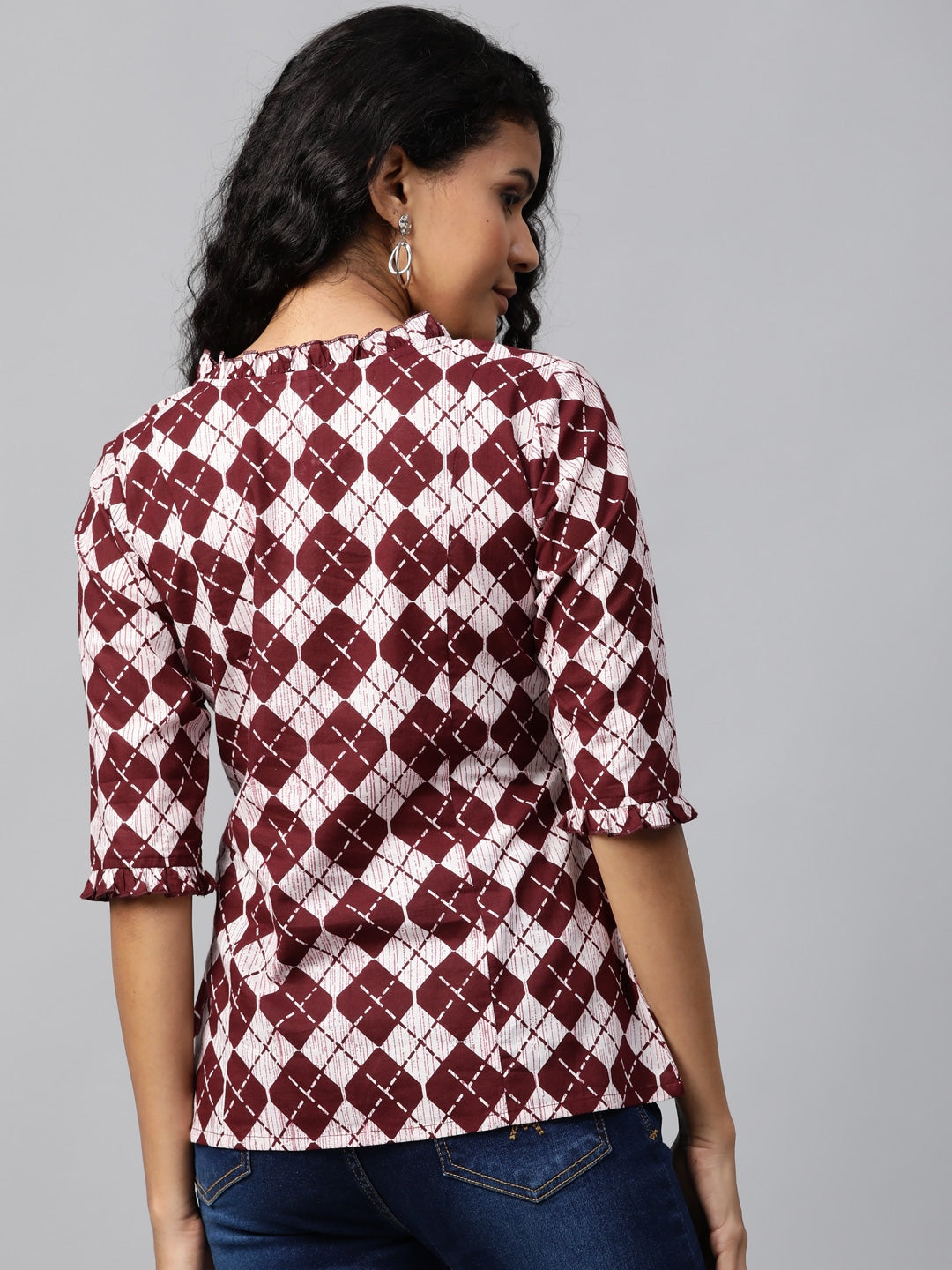 White & Burgundy Printed Tunic-Yufta Store-7520TOPPRXS