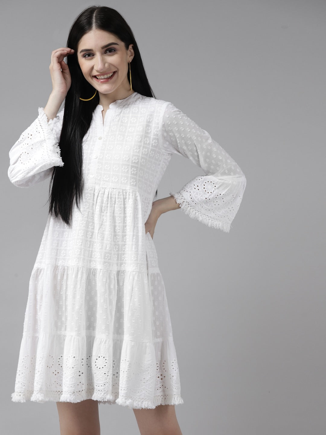 White Cotton A-Line Dress-Yufta Store-9819DRSWHS