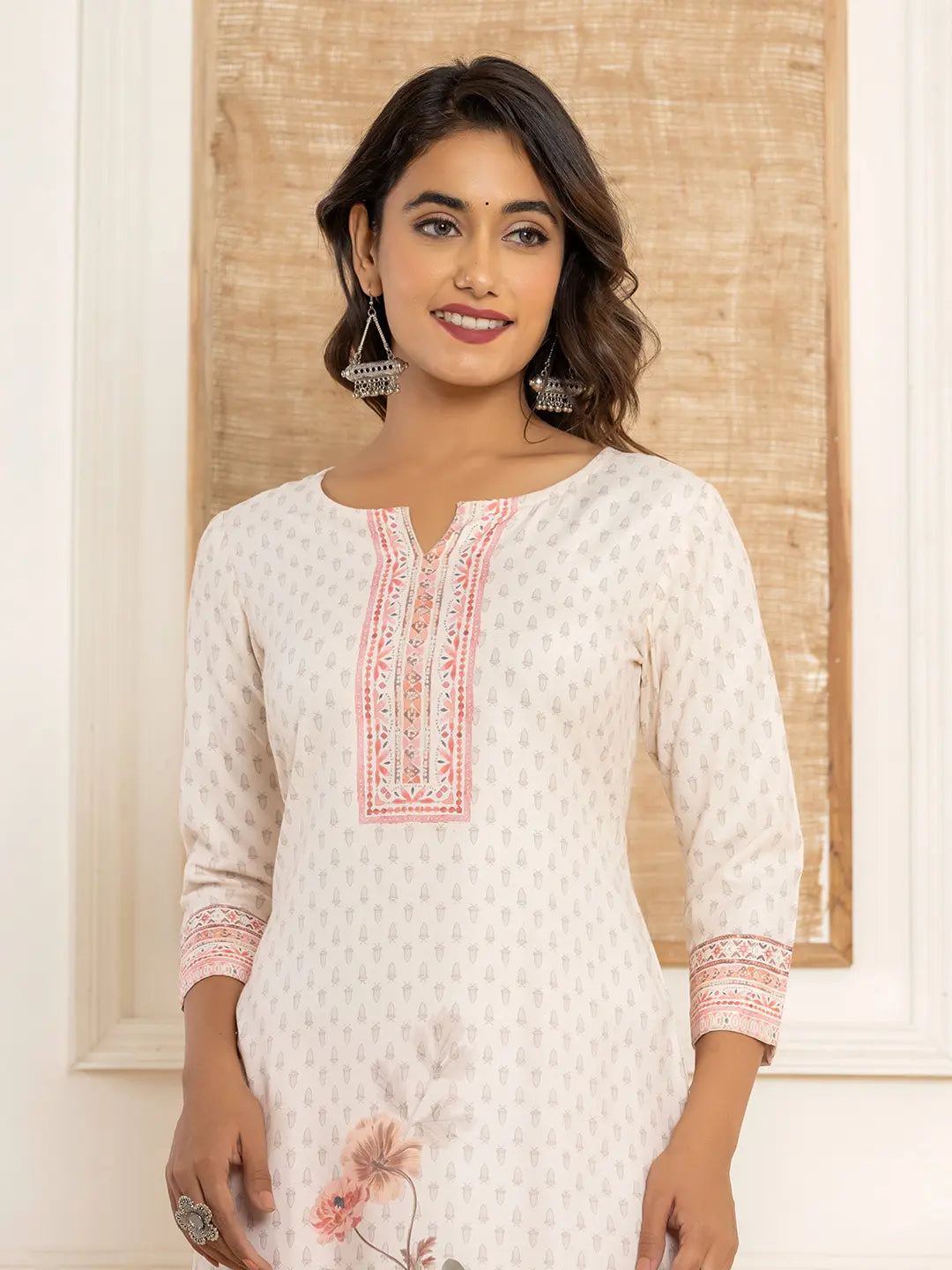 White Cotton A-Line Kurta With Digital Print-Yufta Store-1924KURWHS