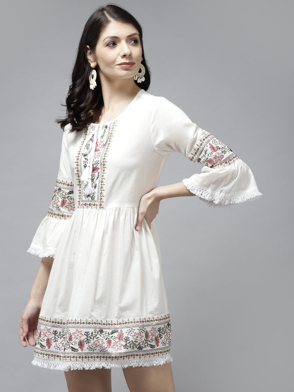 White Cotton Ethnic Dress-Yufta Store-5207DRSWHS