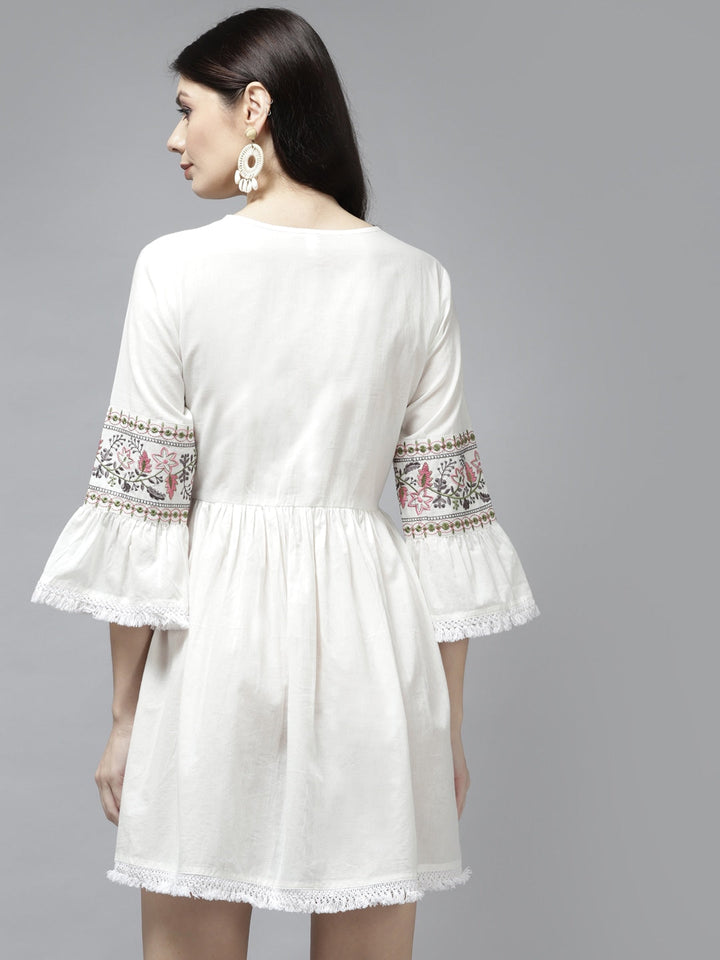 White Cotton Ethnic Dress-Yufta Store-5207DRSWHS