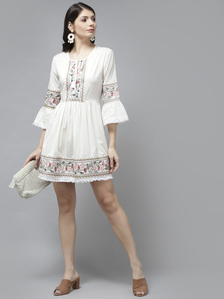 White Cotton Ethnic Dress-Yufta Store-5207DRSWHS