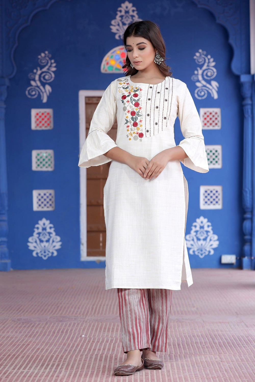 White Embroidered Kurta Set-Yufta Store-2017SETWHM