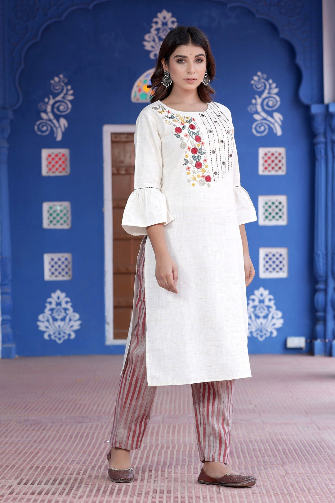 White Embroidered Kurta Set-Yufta Store-2017SETWHM