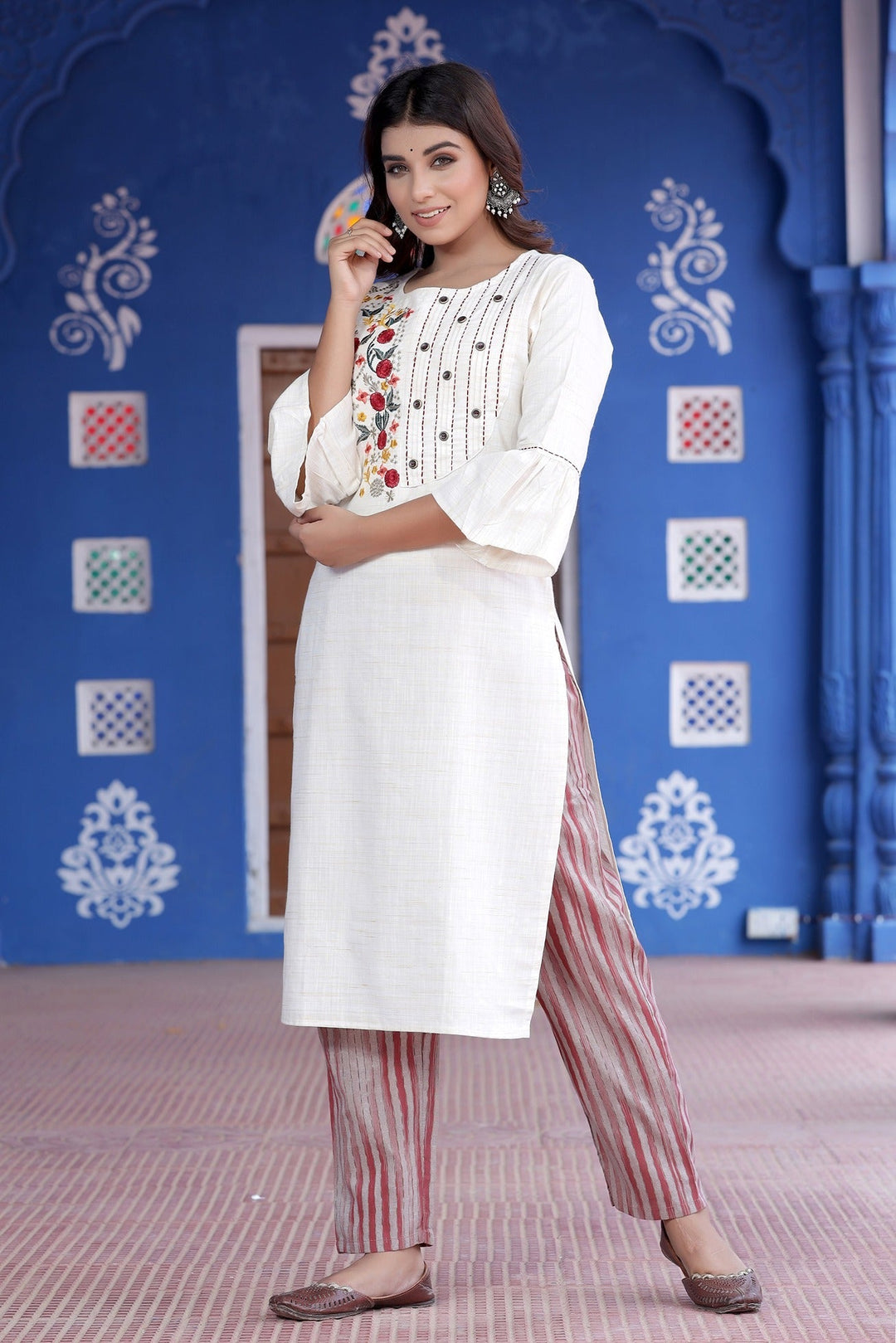 White Embroidered Kurta Set-Yufta Store-2017SETWHM