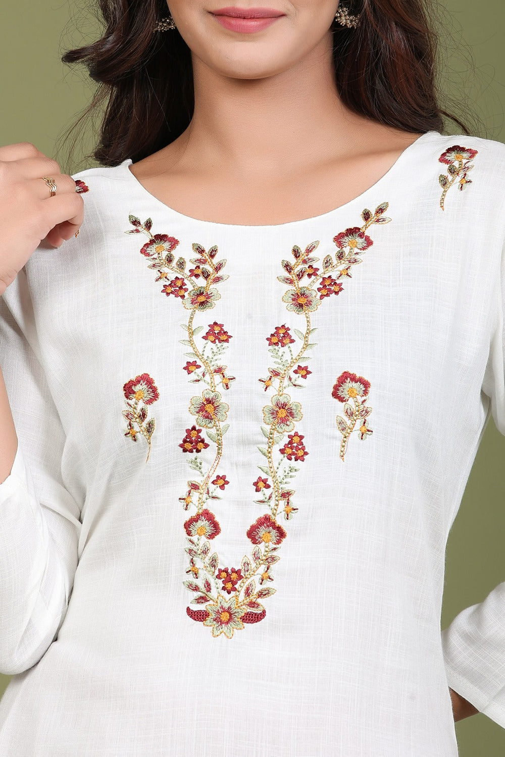 White Embroidered Kurta-Yufta Store-2406KURWHM