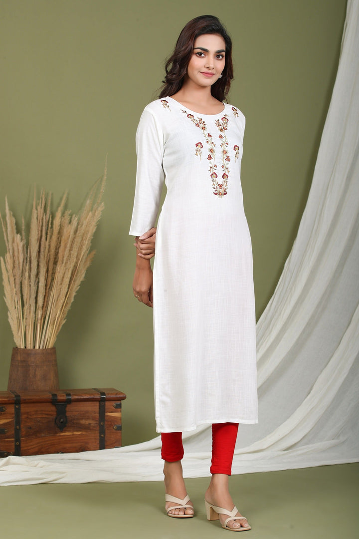 White Embroidered Kurta-Yufta Store-2406KURWHM