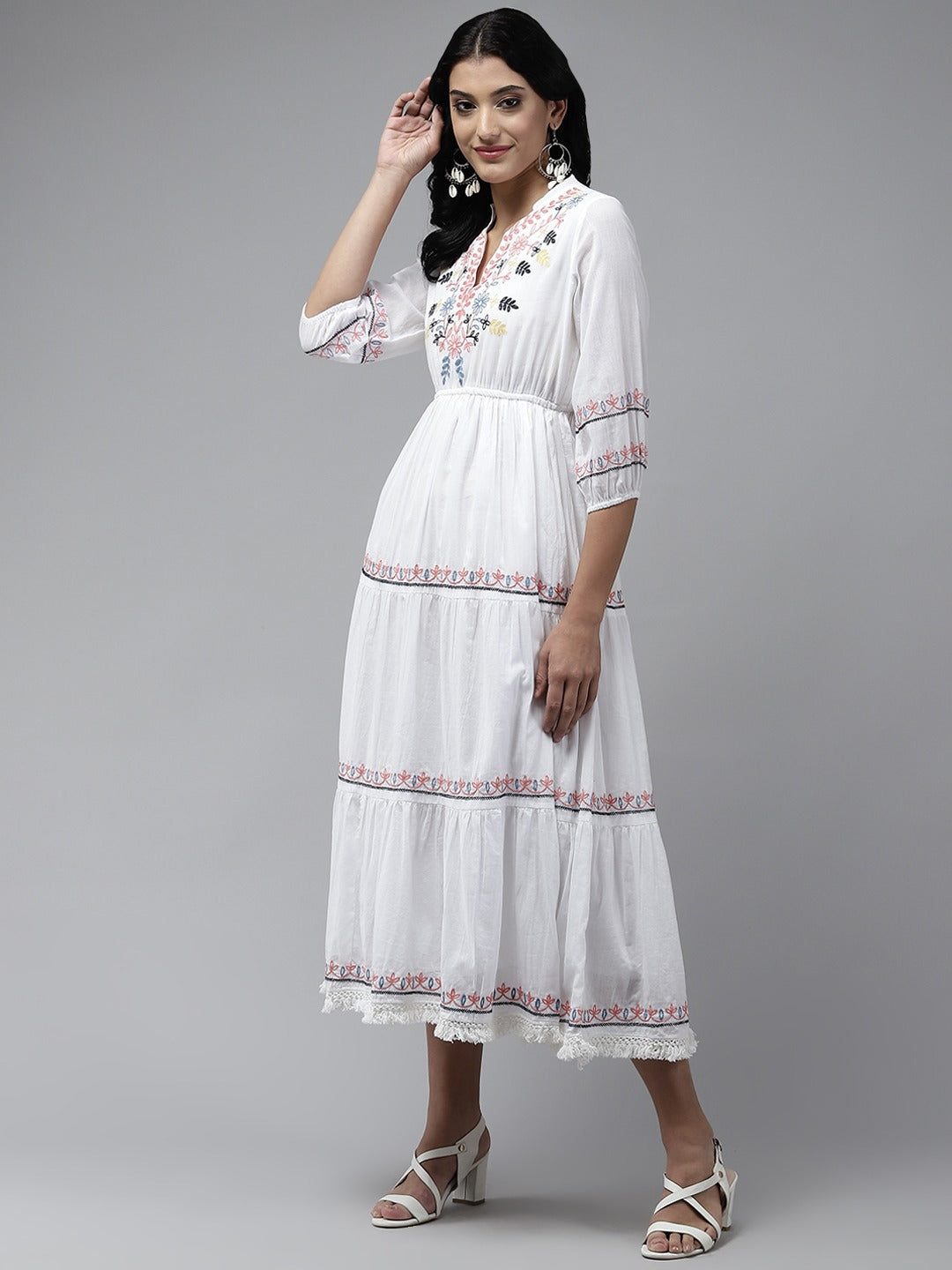 White Embroidered Midi Dress-Yufta Store-9828DRSWHS