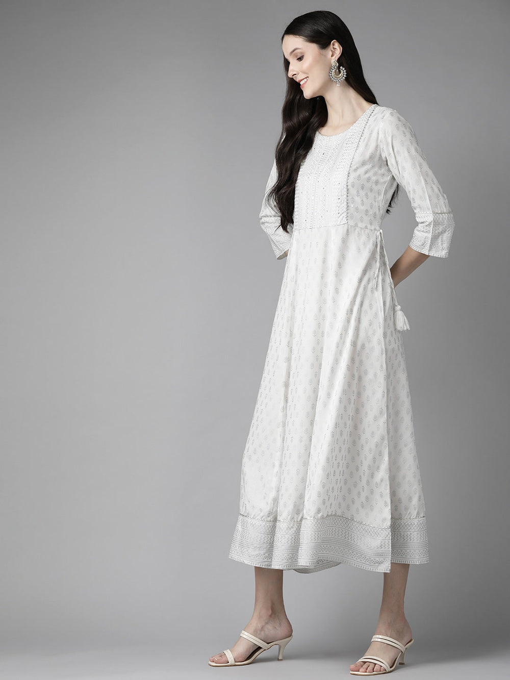 White Ethnic A-Line Midi Dress-Yufta Store-5804DRSWHS