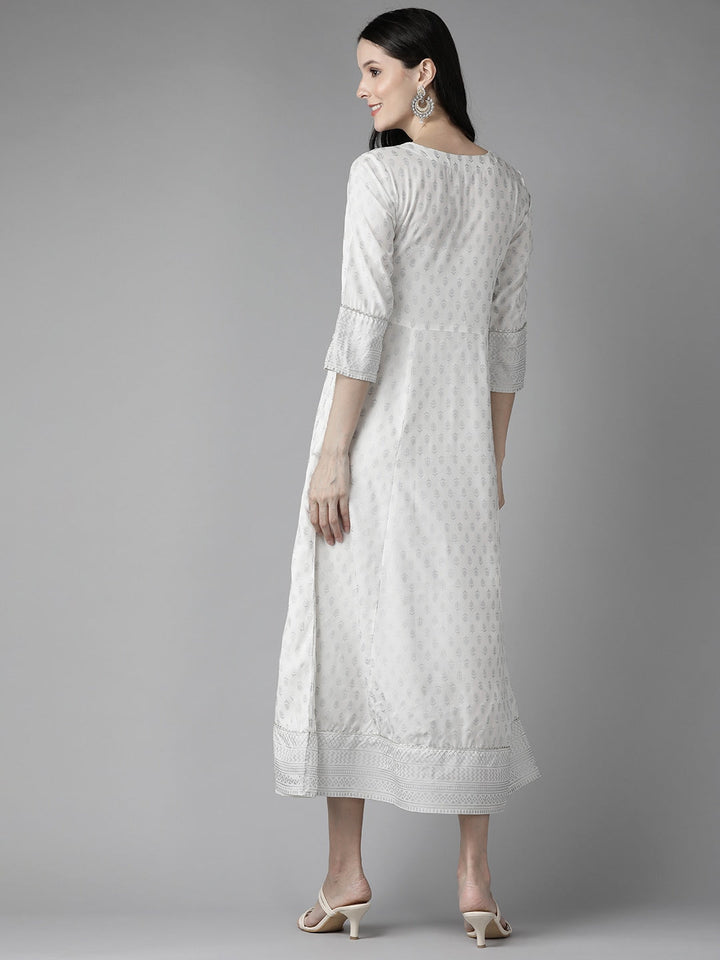 White Ethnic A-Line Midi Dress-Yufta Store-5804DRSWHS