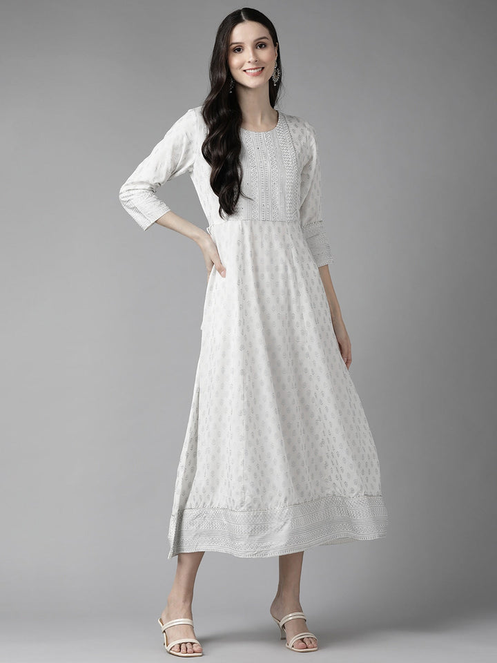 White Ethnic A-Line Midi Dress-Yufta Store-5804DRSWHS