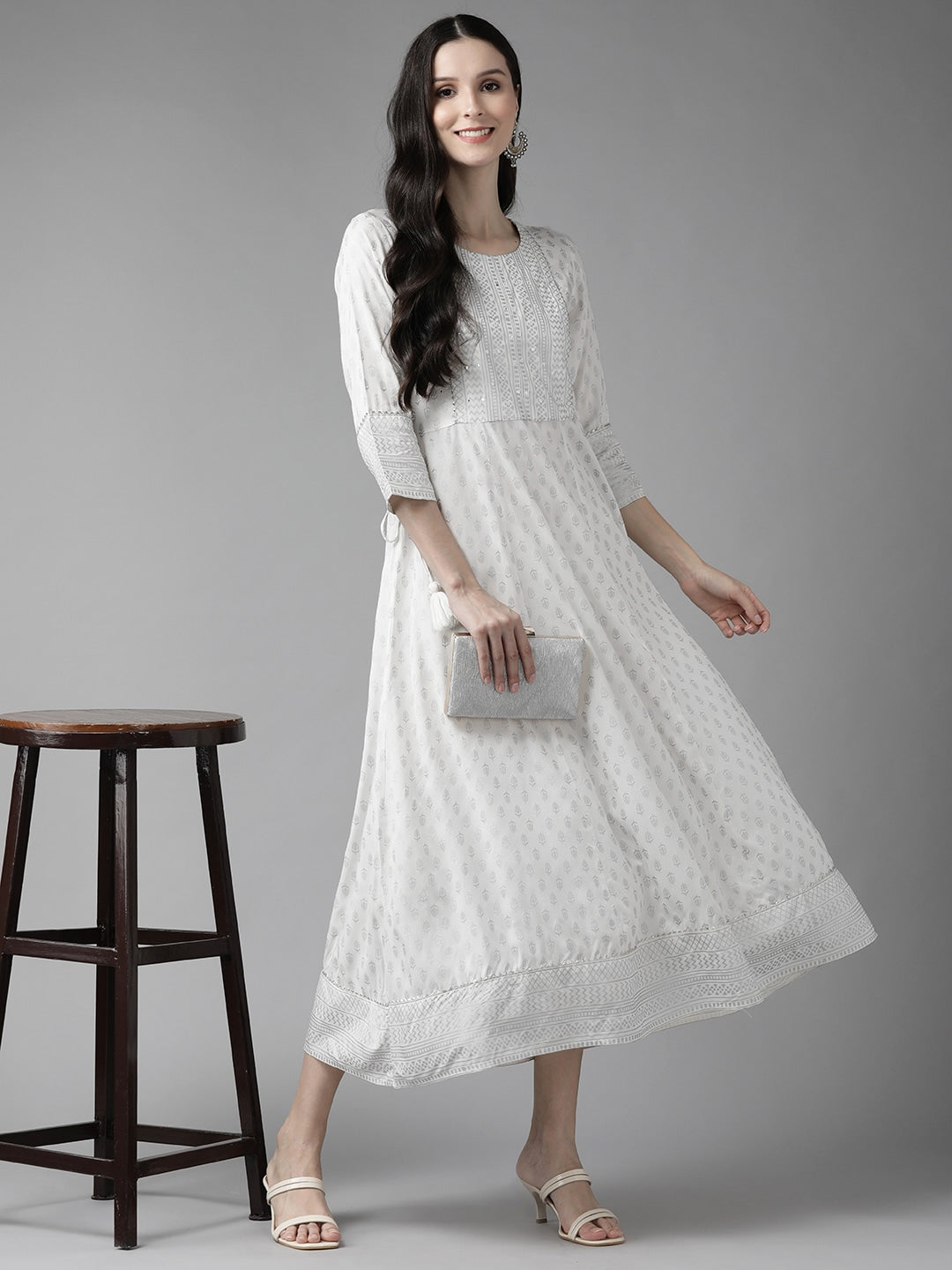 White Ethnic A-Line Midi Dress-Yufta Store-5804DRSWHS