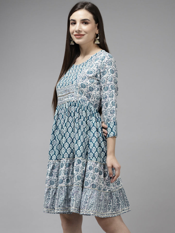 White Ethnic Dress-Yufta Store-9871DRSWHS