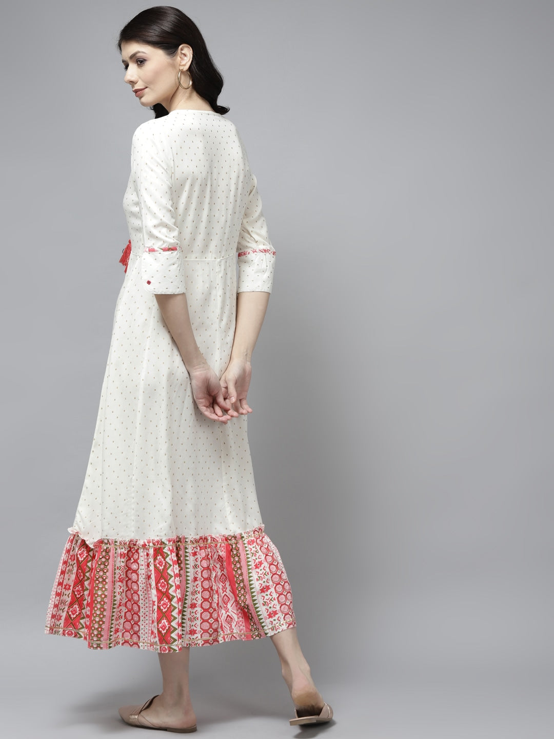 White Ethnic Printed A-Line Dress-Yufta Store-5801DRSWHS