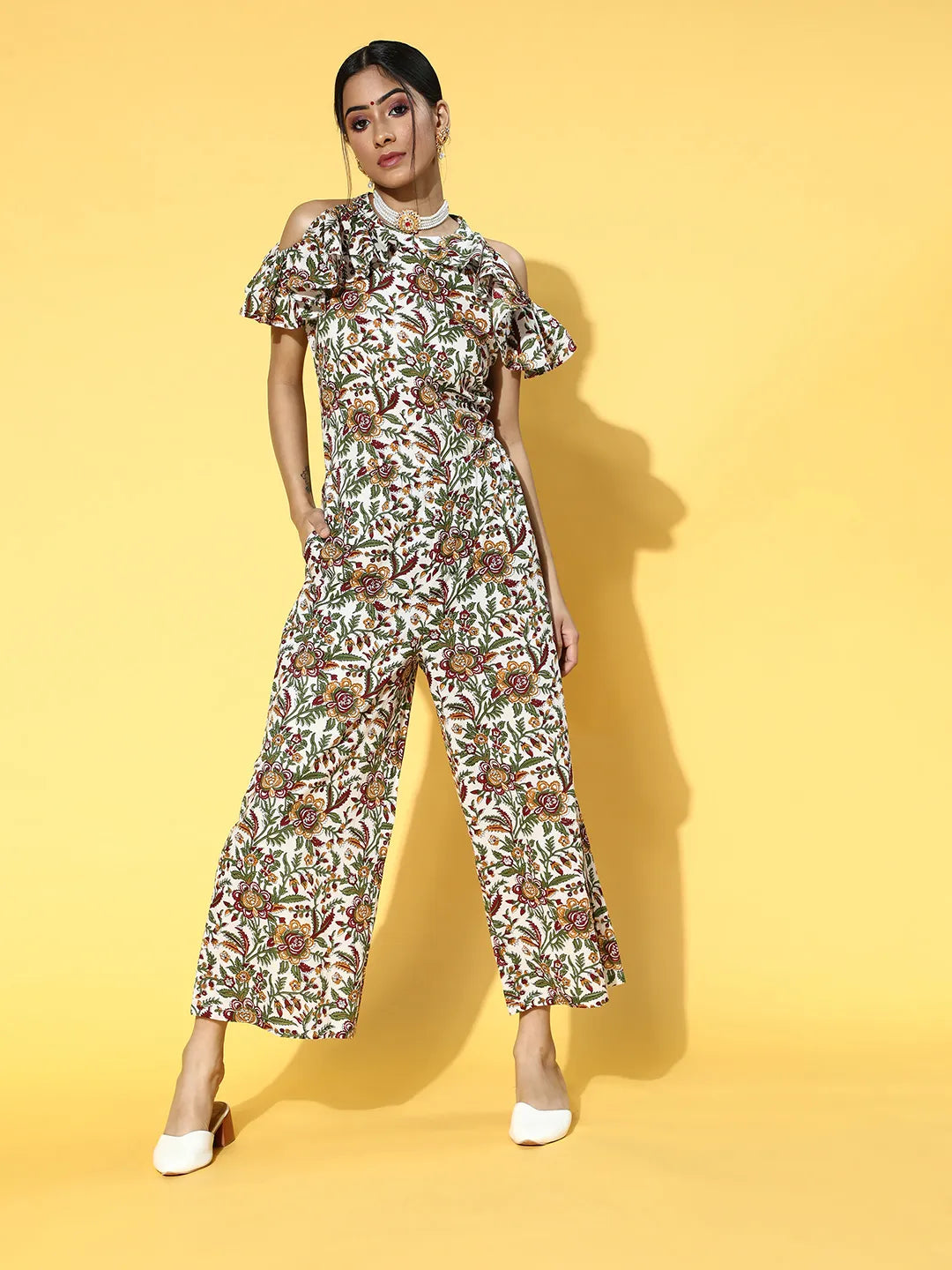 White & Green Printed Jumpsuit-Yufta Store-9616JSWHS