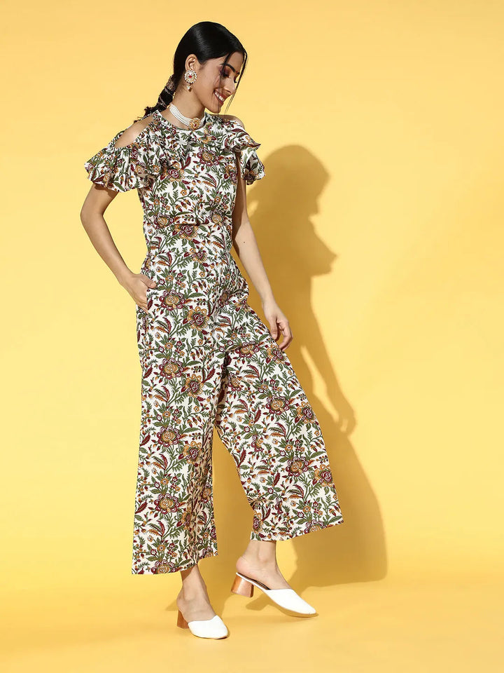 White & Green Printed Jumpsuit-Yufta Store-9616JSWHS