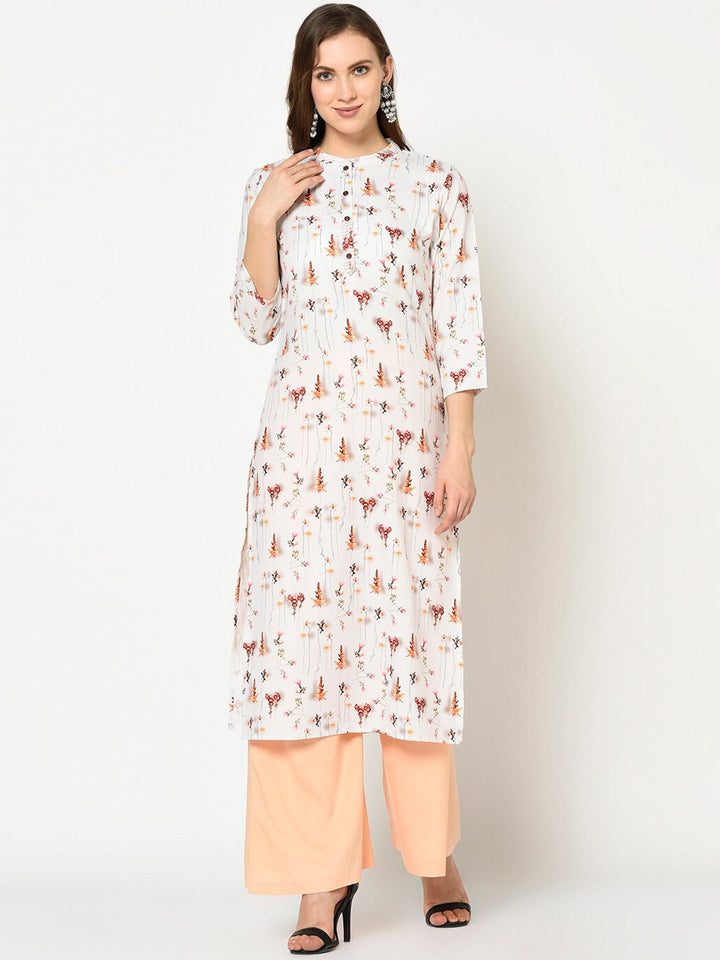 White & Orange Printed Kurta-Yufta Store-7381KURWHSM