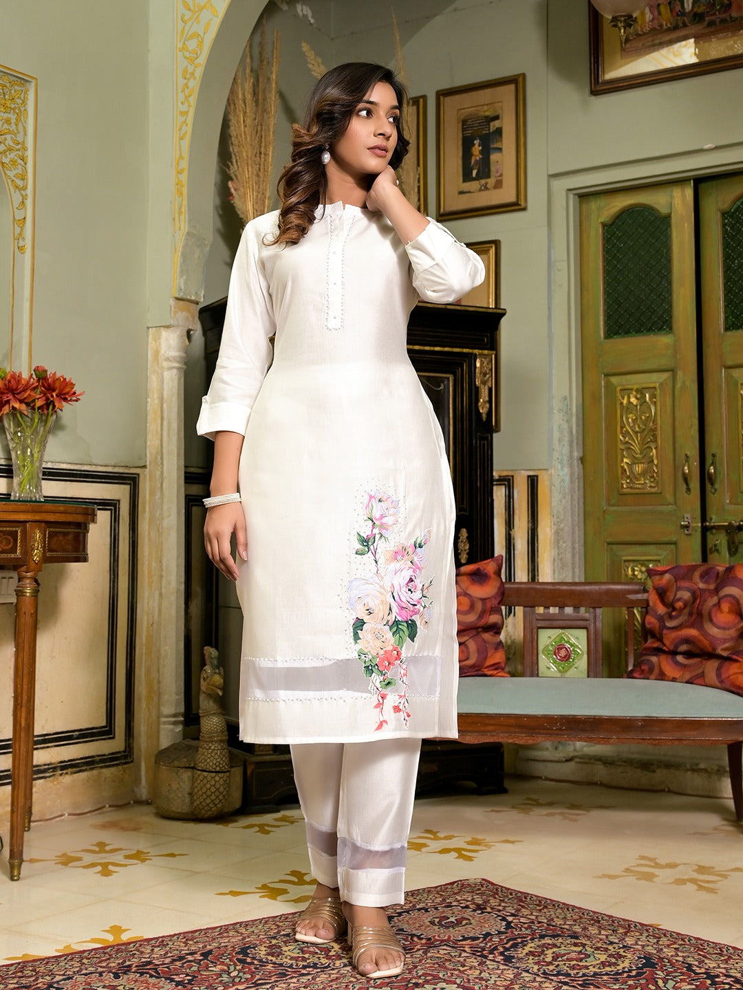 White Patch_Work Kurta Trouser Set-Yufta Store-1647SETWHM