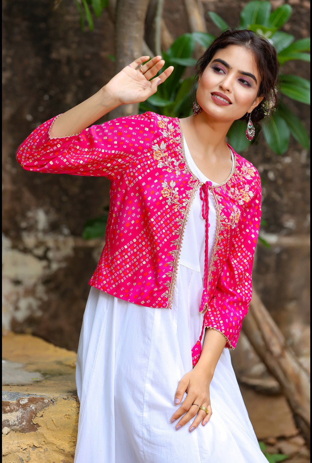 White & Pink Dress With Jacket-Yufta Store-3102DRSPKM