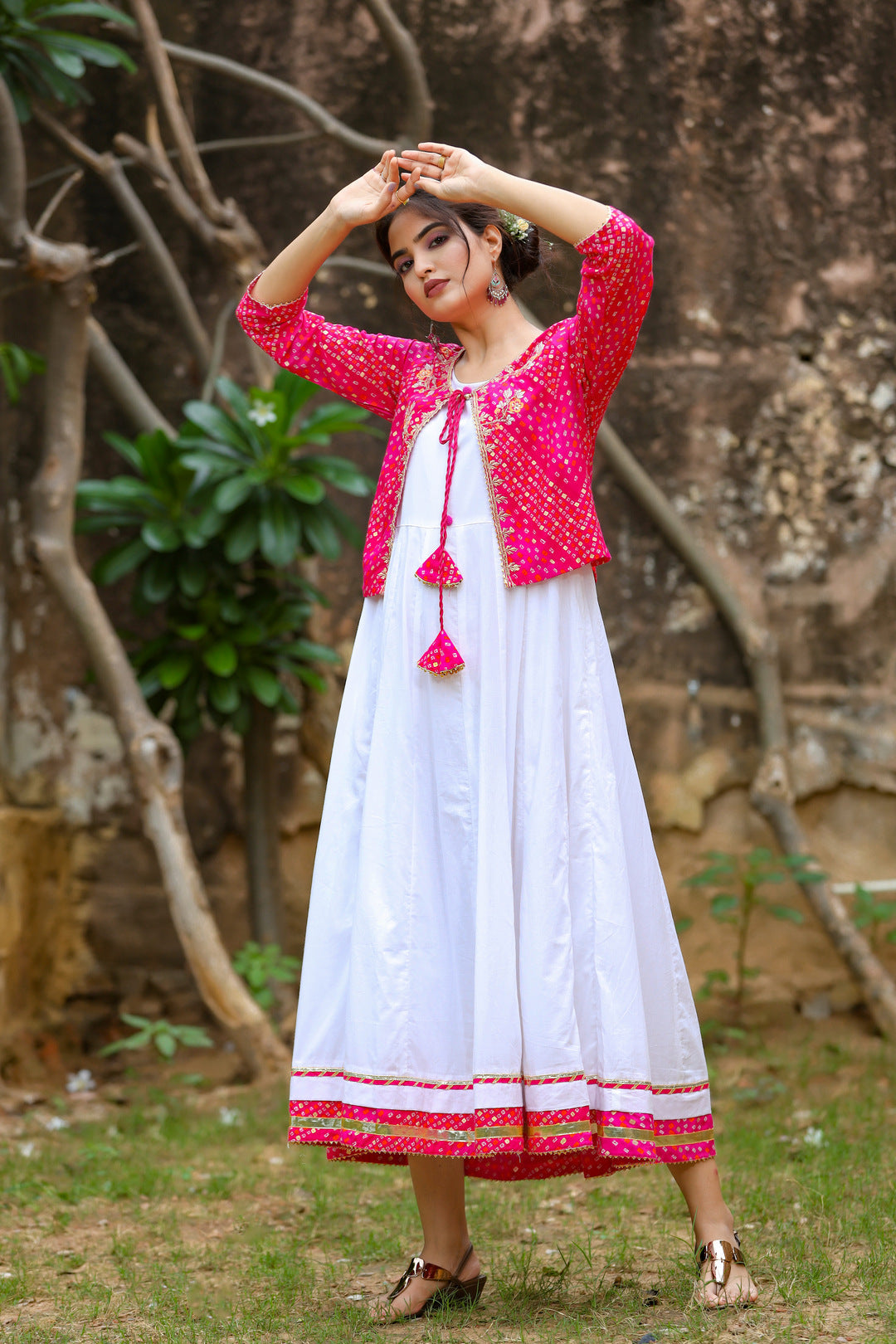 White & Pink Dress With Jacket-Yufta Store-3102DRSPKM