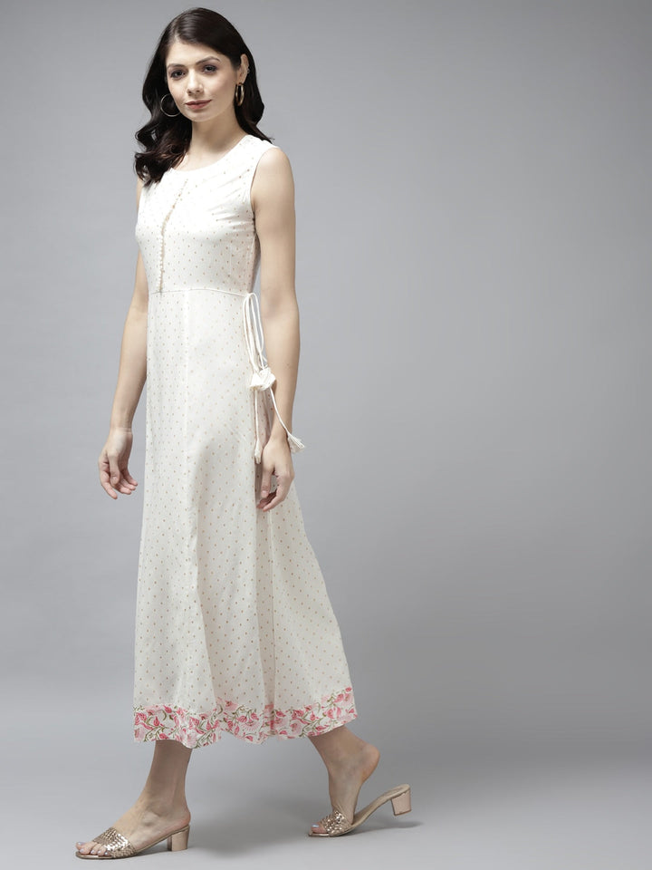 White Printed A-Line Dress-Yufta Store-5803DRSWHS