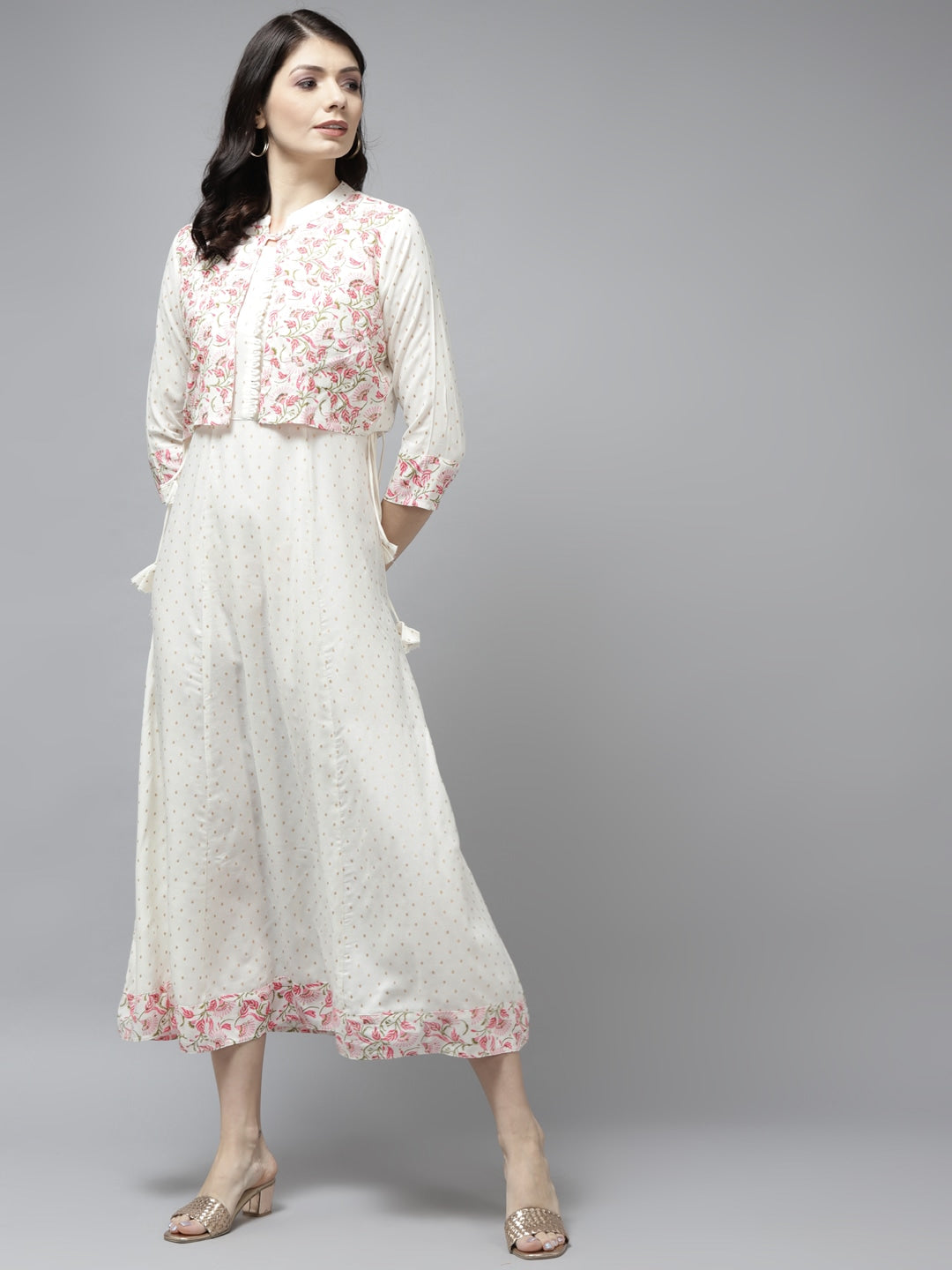 White Printed A-Line Dress-Yufta Store-5803DRSWHS