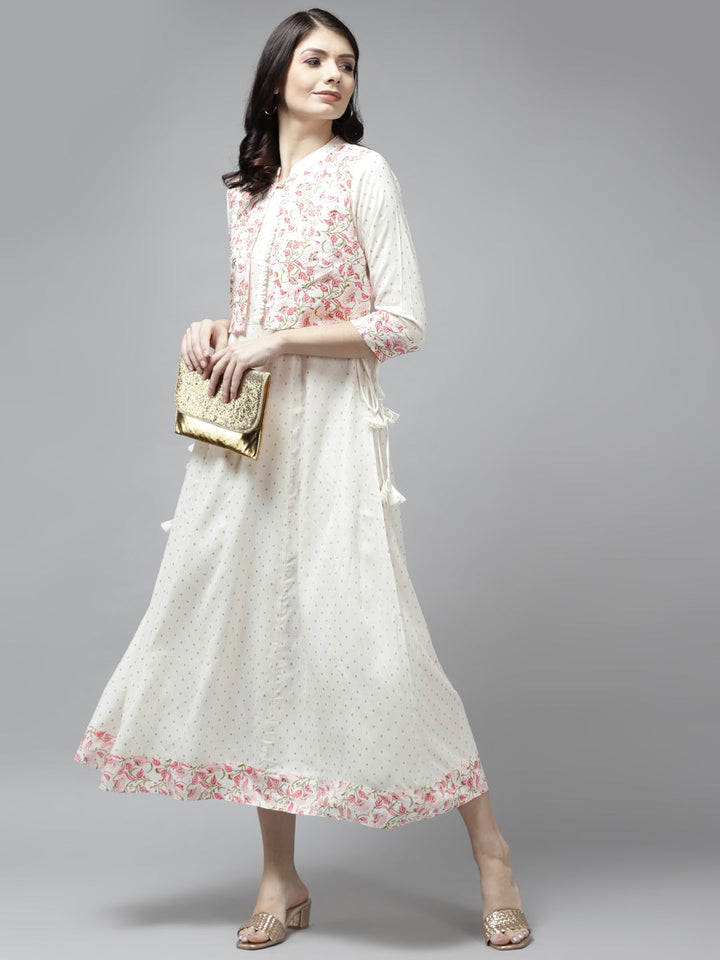 White Printed A-Line Dress-Yufta Store-5803DRSWHS