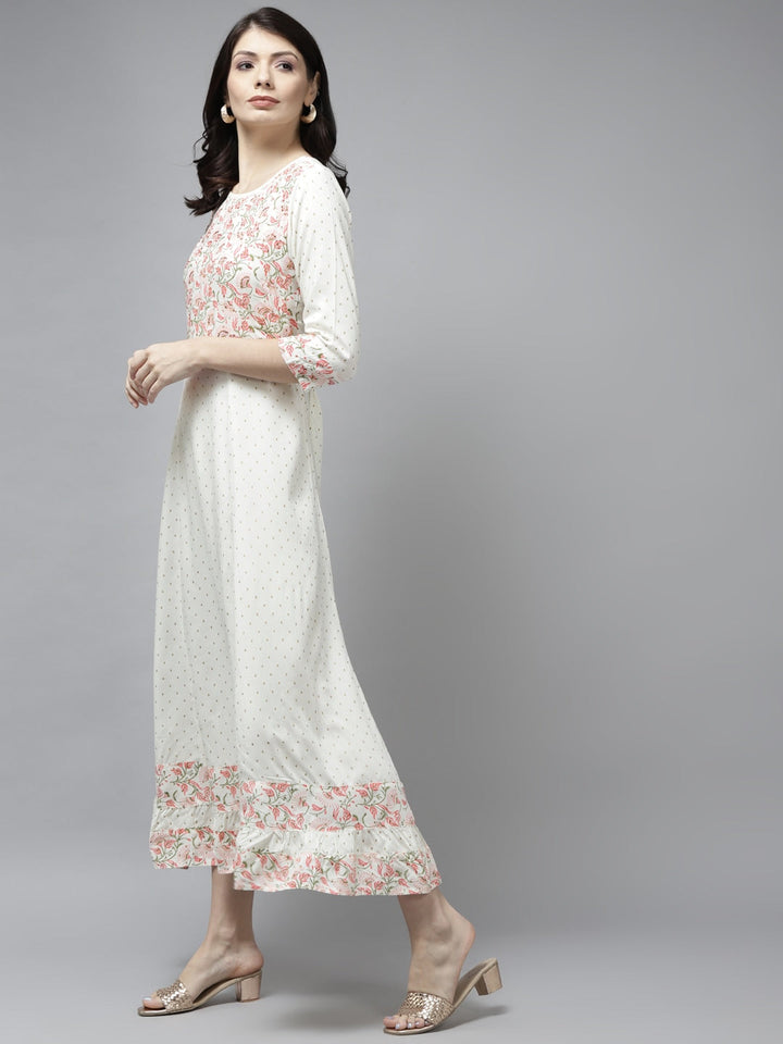 White Printed A-Line Dress-Yufta Store-5806DRSWHS