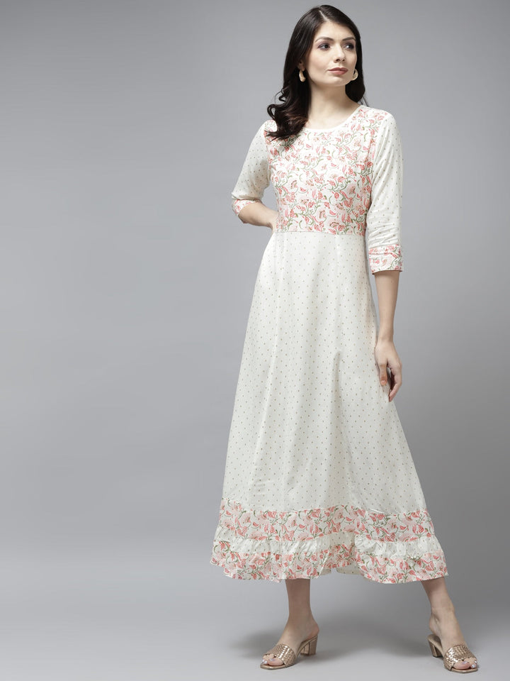 White Printed A-Line Dress-Yufta Store-5806DRSWHS