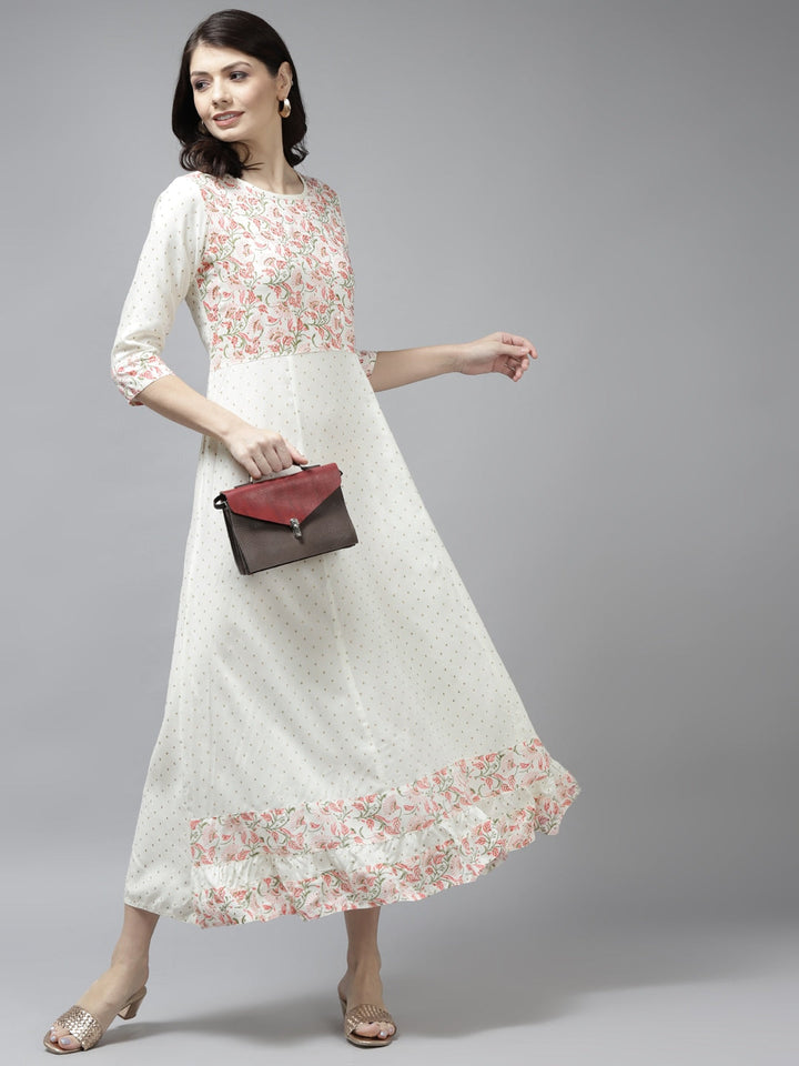 White Printed A-Line Dress-Yufta Store-5806DRSWHS