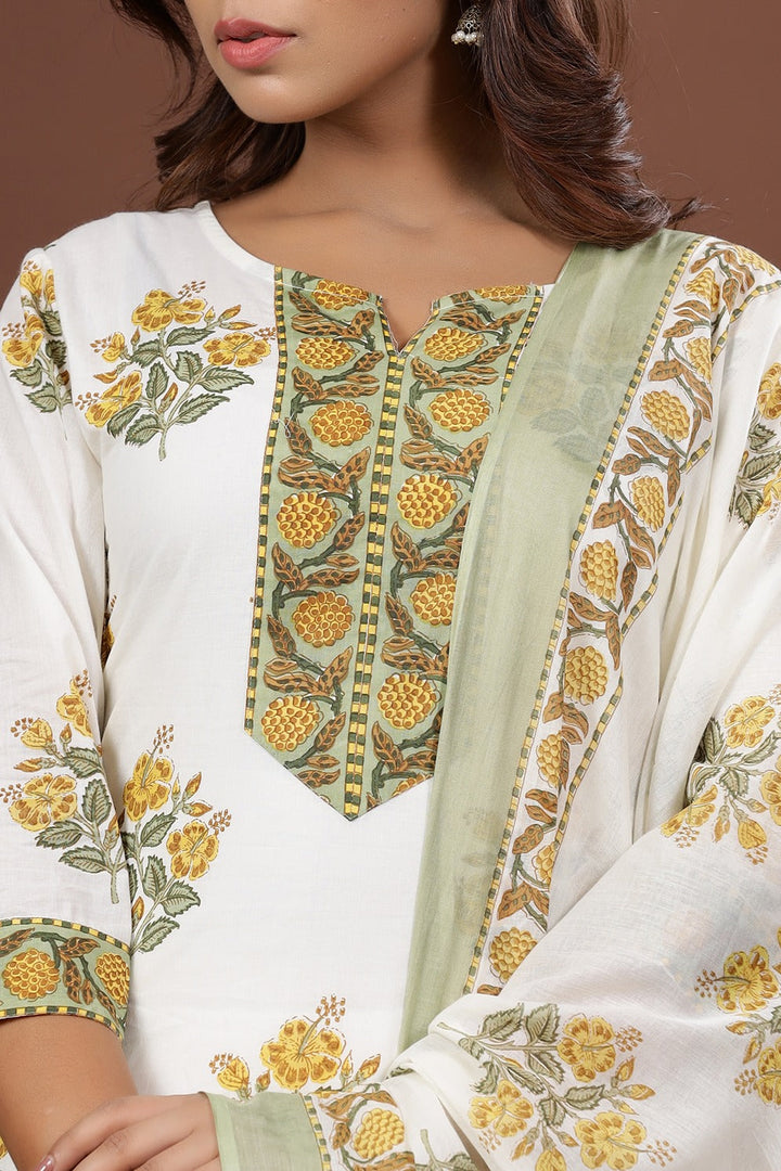 White Printed Dupatta Set-Yufta Store-7816SKDWHS