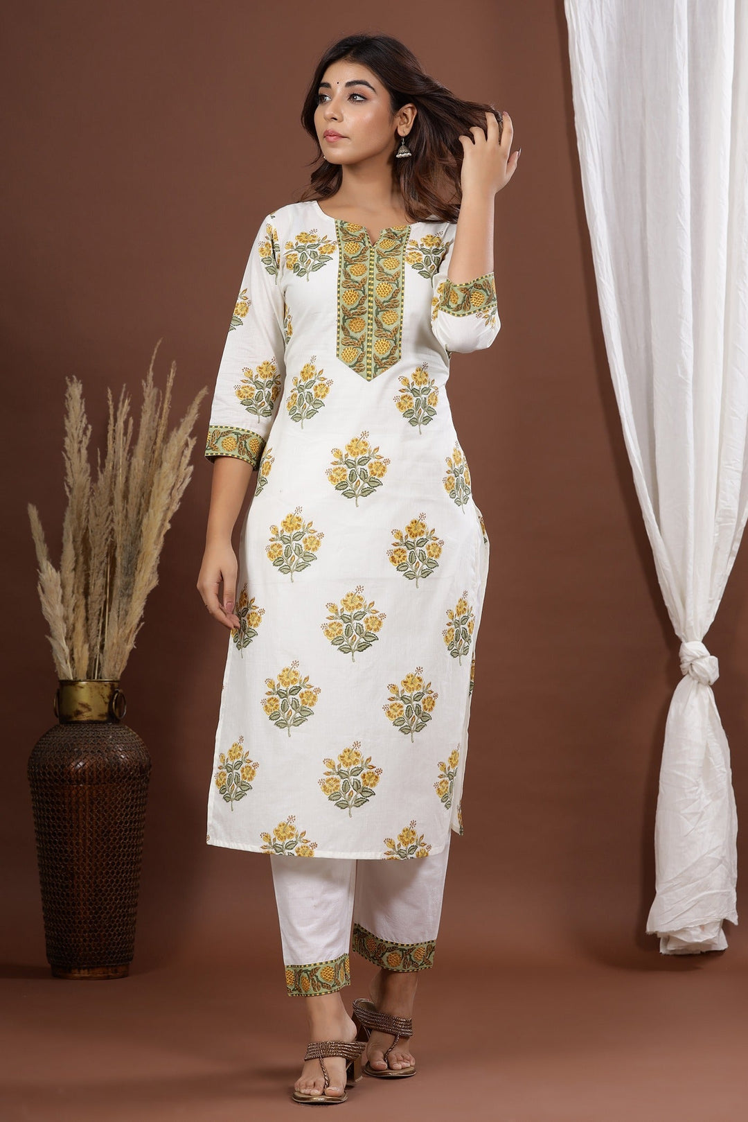 White Printed Dupatta Set-Yufta Store-7816SKDWHS