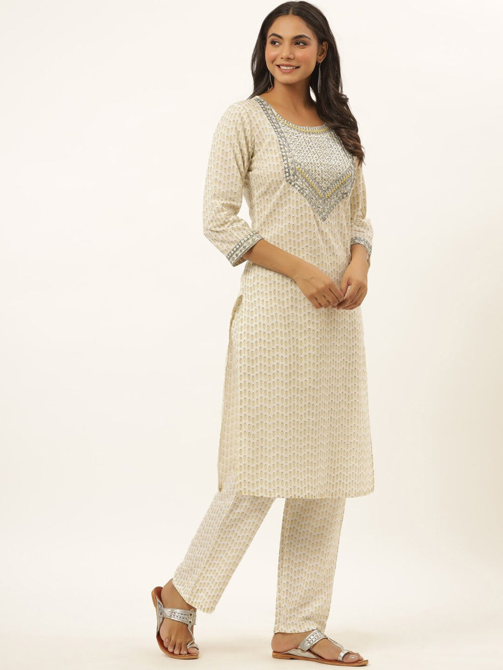 White Printed Kurta Set-Yufta Store-6503SETWHM