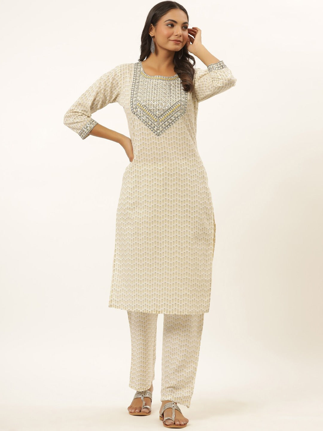 White Printed Kurta Set-Yufta Store-6503SETWHM